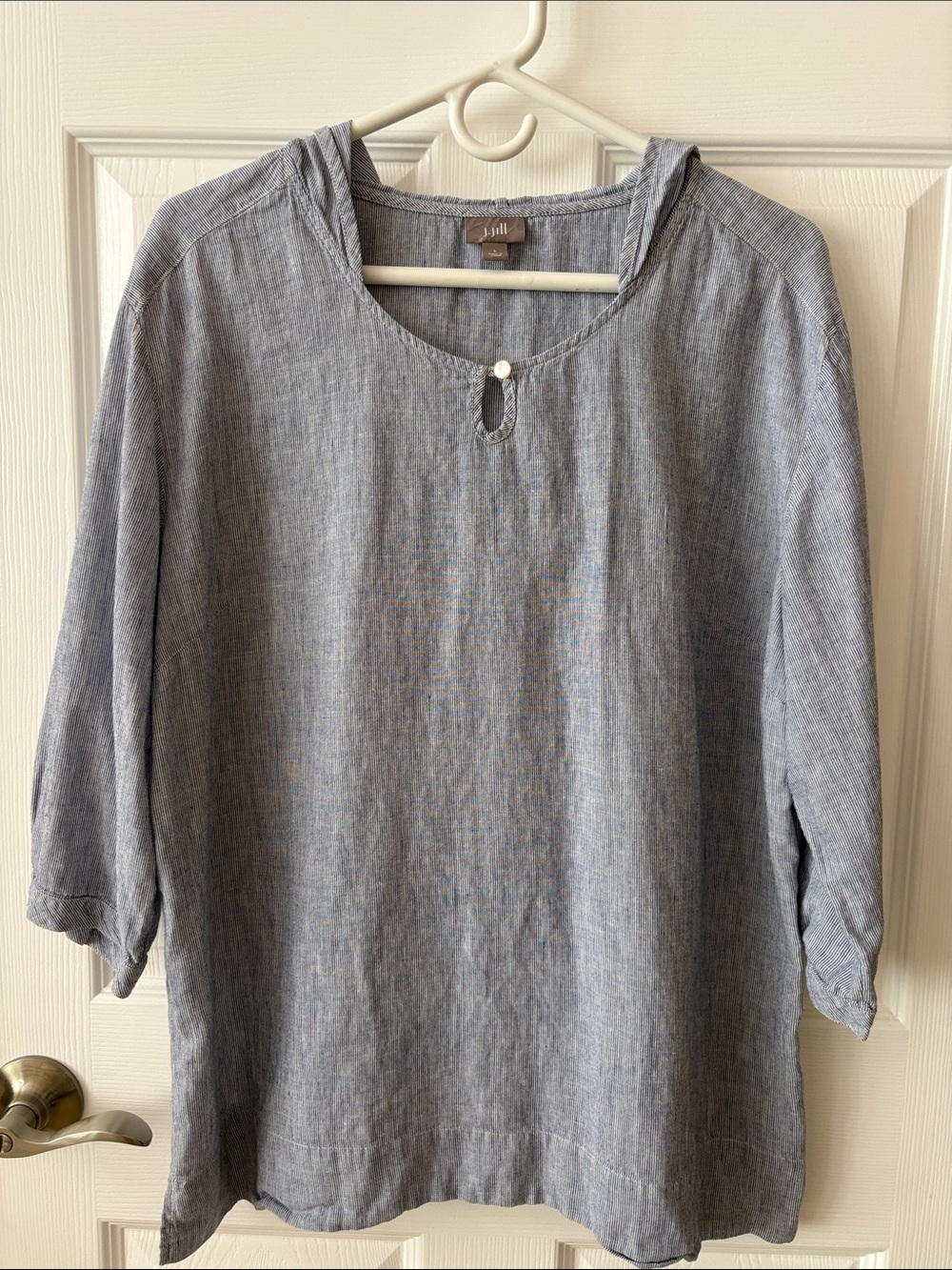 J.JILL Blue Striped Hooded Top